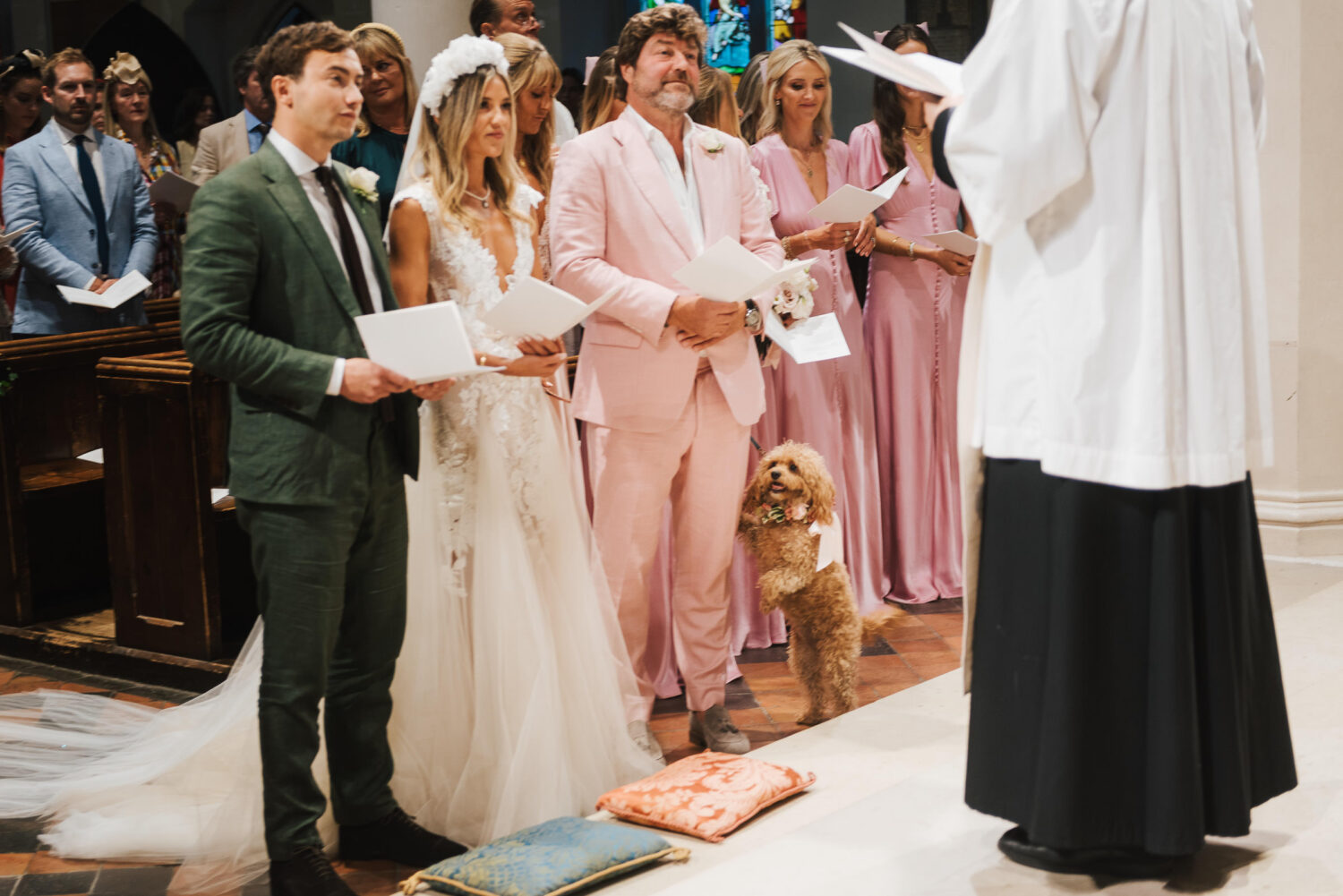 A newly married couple in church