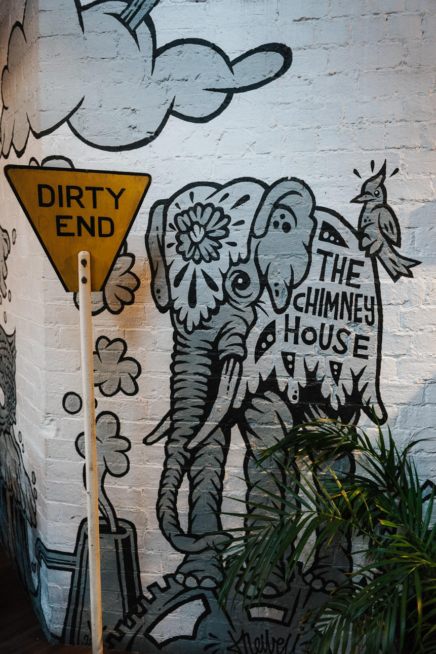 A grafitti sign in The Chimney House
