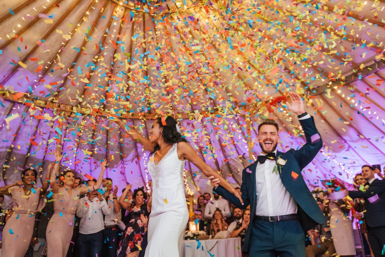 A bride and groom enjoying their first dance at their Yorkshire wedding